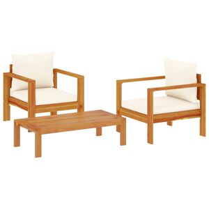 vidaXL 3 pcs conjunto de sof&aacute;s de jardim com almofad&otilde;es ac&aacute;cia maci&ccedil;a