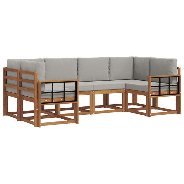 vidaXL Conjunto de Sof&aacute;s para Exterior 6 pcs Cinza Natural e Claro