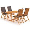 vidaXL 5 pcs conjunto jantar jardim + almofad&otilde;es cinzentos teca maci&ccedil;a