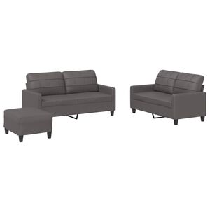 vidaXL 3 pcs conjunto de sof&aacute;s c/ almofad&otilde;es couro artificial cinzento