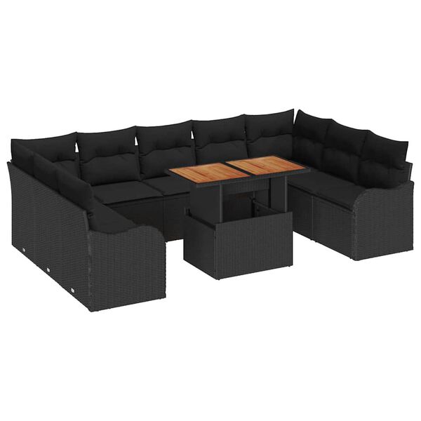 vidaXL Conjunto de Sof&aacute; de Jardim com almofada Manual 10 pcs Preto