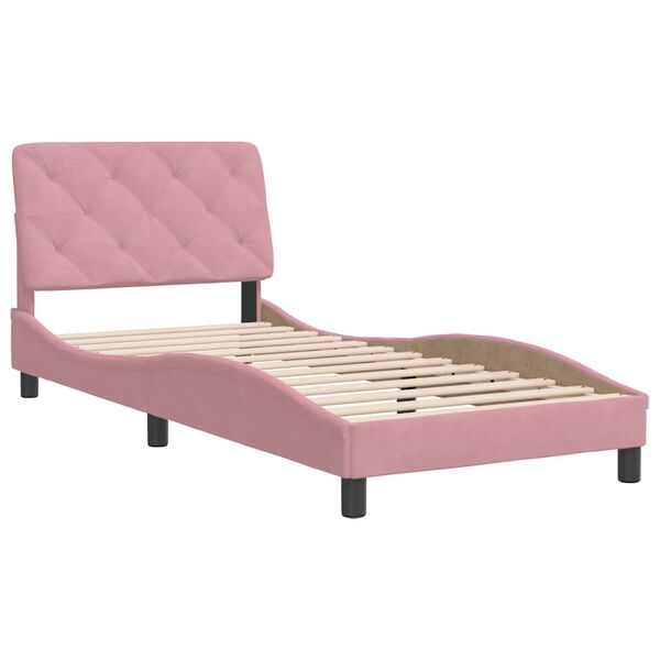 vidaXL Estrutura de cama sem colch&atilde;o 90x200 cm veludo rosa