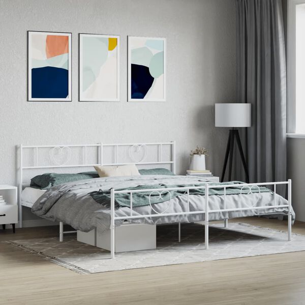 vidaXL Estrutura de cama com cabeceira e p&eacute;s 180x200 cm metal branco