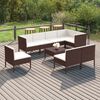 vidaXL 9 pcs conjunto lounge jardim c/ almofad&otilde;es vime PE castanho