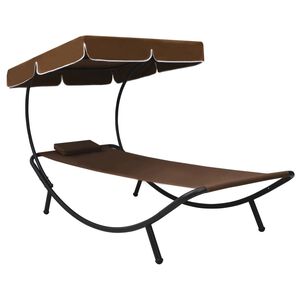 vidaXL Espregui&ccedil;adeira com toldo e almofada castanho