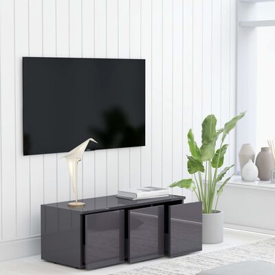 vidaXL Móvel de TV 80x34x30 cm contraplacado cinzento brilhante