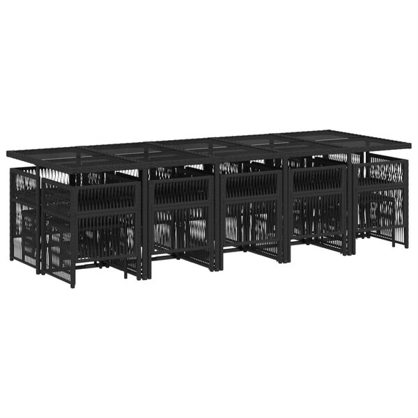 vidaXL 15 pcs conjunto de jantar p/jardim com almofad&otilde;es vime PE preto