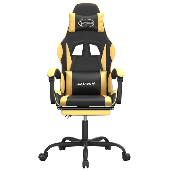 vidaXL Cadeira gaming girat&oacute;ria + apoio couro artificial preto/dourado