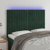 vidaXL Cabeceira de cama c/ LED veludo 144x5x118/128 cm verde-escuro