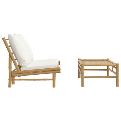 vidaXL 2 pcs conjunto lounge de jardim bambu c/ almofadões branco nata