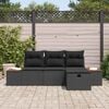 vidaXL Conjunto de Sof&aacute; de Jardim com almofada 4 pcs Preto vime PE