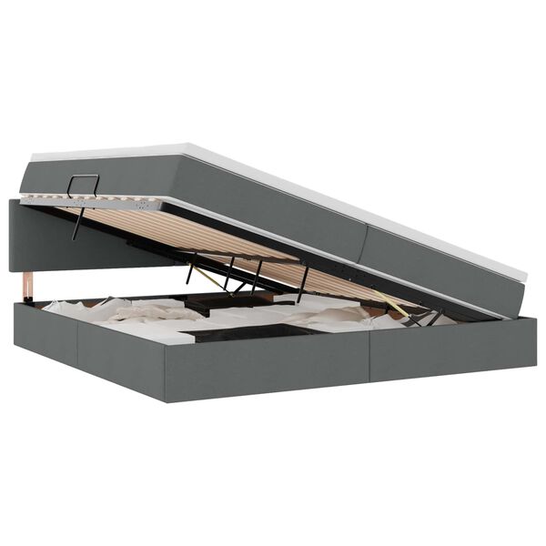 vidaXL Cama com arruma&ccedil;&atilde;o e LED Cinza Escuro 200 x 200 cm tecido