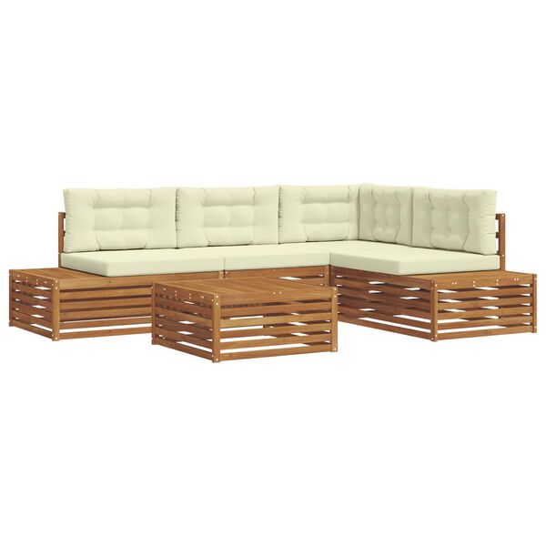 vidaXL Conjunto de Sof&aacute;s para Exterior 5 Pe&ccedil;a Natural e Creme