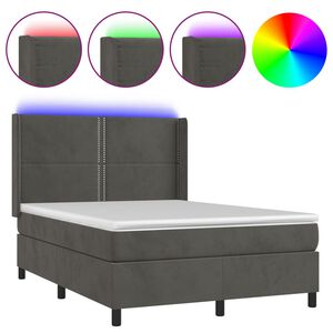 vidaXL Cama box spring c/ colch&atilde;o/LED 140x200cm veludo cinzento-escuro