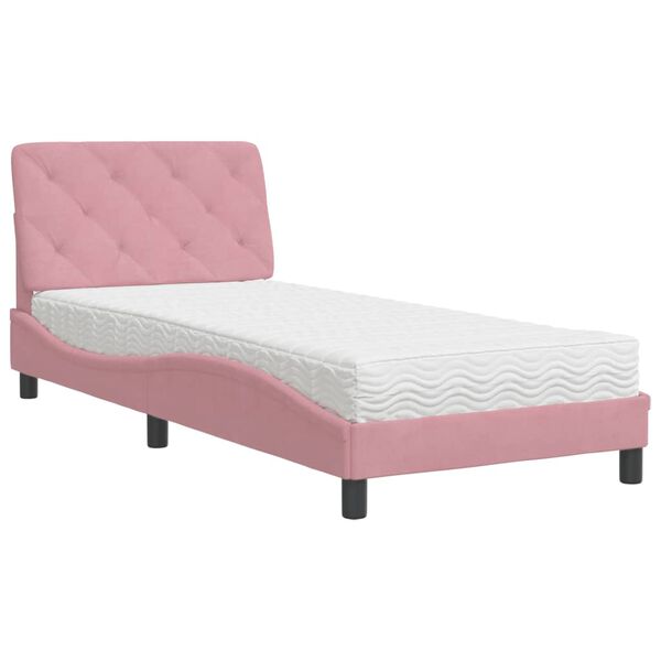 vidaXL Cama com colch&atilde;o 80x200 cm veludo rosa