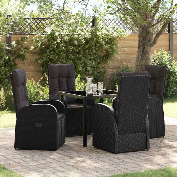 vidaXL Conjunto de Jantar para Jardim com almofada 5 pcs Preto vime PE