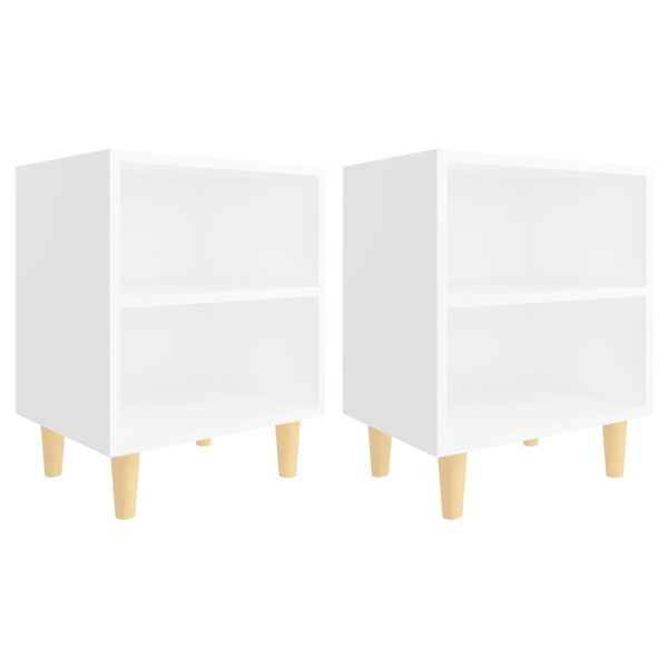 vidaXL Mesas de cabeceira pernas madeira maci&ccedil;a 2pcs 40x30x50cm branco