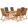 vidaXL 7 pcs conjunto jantar jardim + almofad&otilde;es cinzentos teca maci&ccedil;a