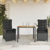 vidaXL 3 pcs conjunto de jantar p/ jardim c/ almofad&otilde;es vime PE preto