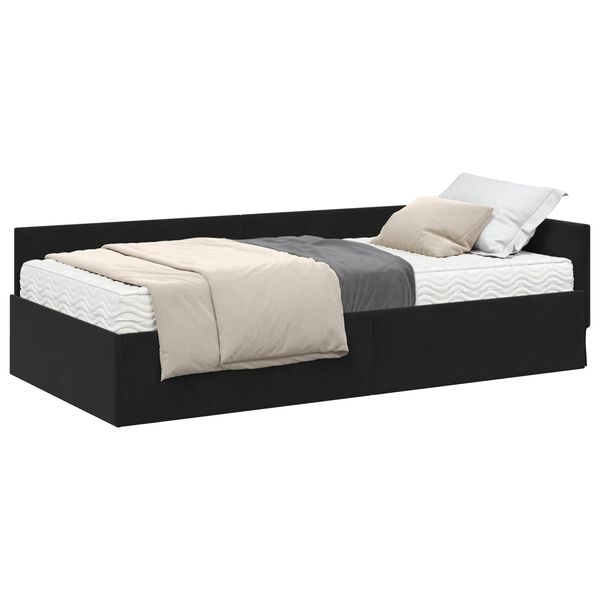 vidaXL Estrutura de Cama de Canto com Colch&atilde;o 2 pcs Preto Veludo