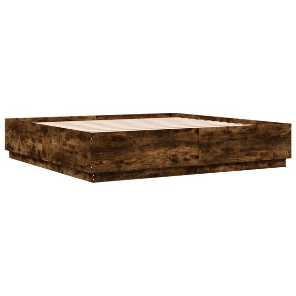 vidaXL Estrutura cama c/ luzes LED derivados madeira carvalho fumado