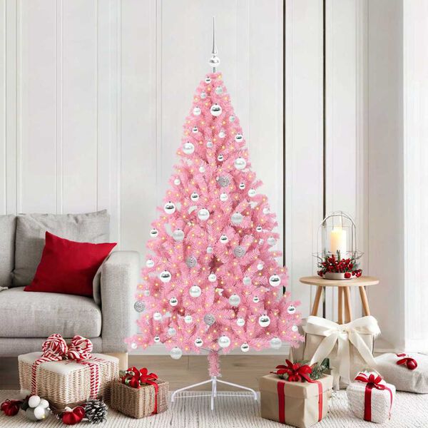 vidaXL &Aacute;rvore de Natal Artificial Pr&eacute;-iluminada Rosa 180 cm PVC