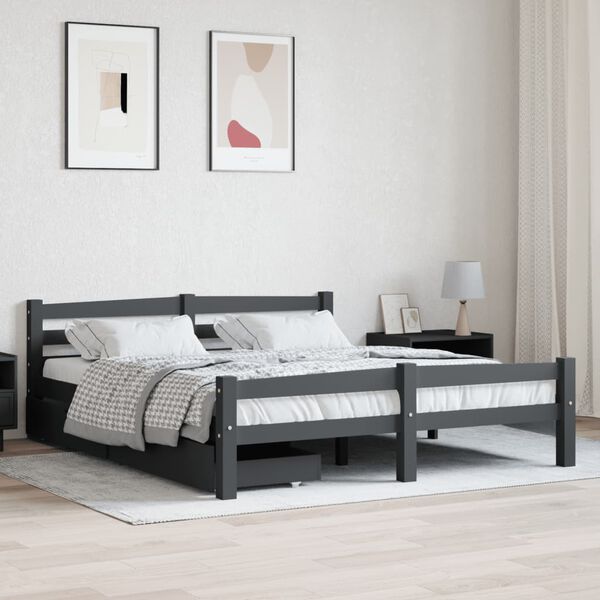 vidaXL Estrutura cama c/ 2 gavetas 160x200cm pinho maci&ccedil;o cinza-escuro