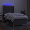 vidaXL Cama box spring c/ colch&atilde;o e LED 90x200 cm tecido cinza-escuro