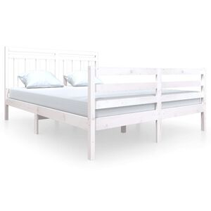 vidaXL Estrutura de cama king 150x200 cm madeira maci&ccedil;a branco