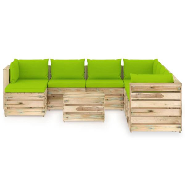 vidaXL 9 pcs conj. lounge jardim c/ almofad&otilde;es madeira impreg. verde