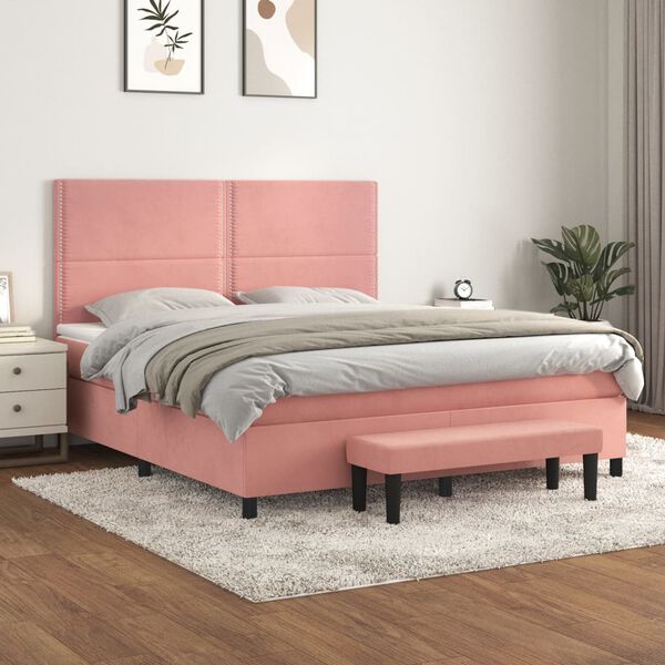 vidaXL Cama com molas/colch&atilde;o 160x200 cm veludo rosa