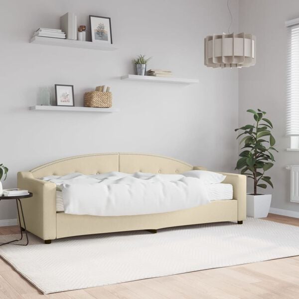 vidaXL Sof&aacute;-cama com colch&atilde;o 80x200 cm tecido cor creme
