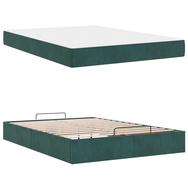 vidaXL Estrutura de cama com colch&atilde;o com colch&atilde;o 2 pcs Verde Veludo