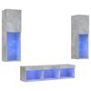 vidaXL 5 pcs m&oacute;veis parede p/ TV c/ LEDs deriv. madeira cinza cimento