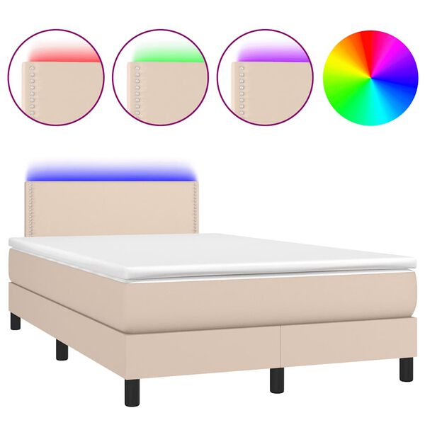 vidaXL Cama box spring c/colch&atilde;o/LED 120x190cm couro artif. cappuccino
