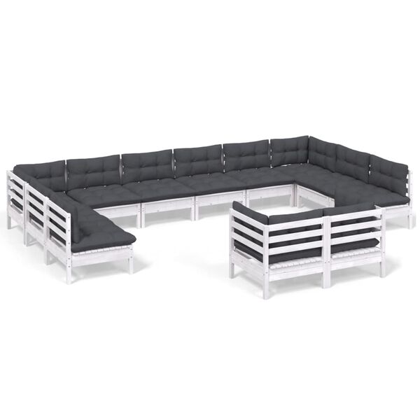 vidaXL 12 pcs conj. lounge de jardim c/ almofadões pinho maciço branco