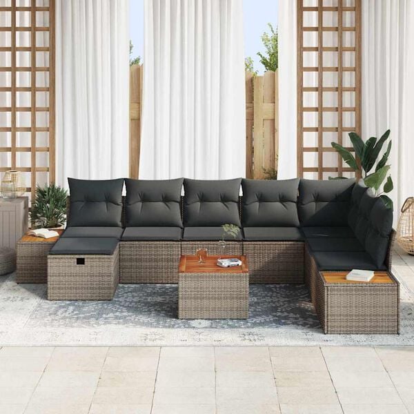 vidaXL Conjunto de Sof&aacute; de Jardim 9 pcs Cinzeto Rattan Sint&eacute;tico