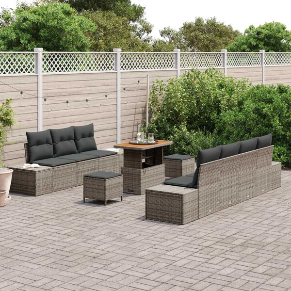 vidaXL Conjunto de Sof&aacute; de Jardim com almofada 10 pcs Cinzeto vime PE