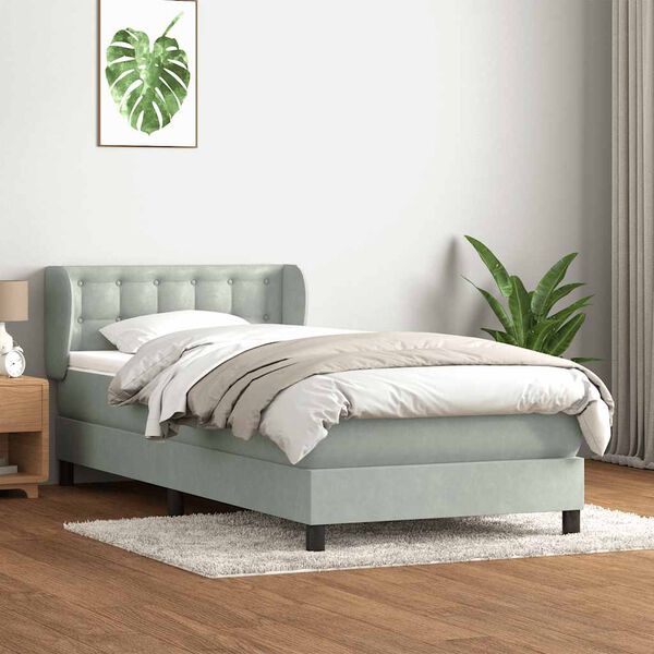 vidaXL Cama com molas/colch&atilde;o Cinza Claro 90x210 cm veludo