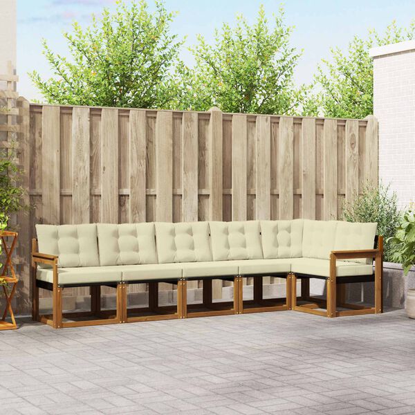 vidaXL Conjunto de Sof&aacute;s para Exterior 6 pcs Natural e Creme
