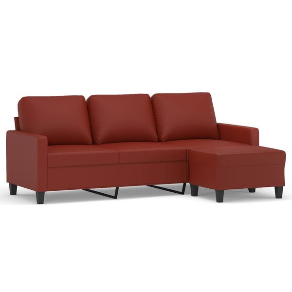 vidaXL Sof&aacute; 3 lugares c/ apoio p&eacute;s 180 cm couro artif. vermelho tinto