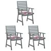 vidaXL Cadeiras de jantar p/ jardim 3 pcs c/ almofad&otilde;es ac&aacute;cia maci&ccedil;a