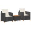 vidaXL Conjunto de bistr&ocirc; com almofad&otilde;es 3 pcs vime PE e ac&aacute;cia preto