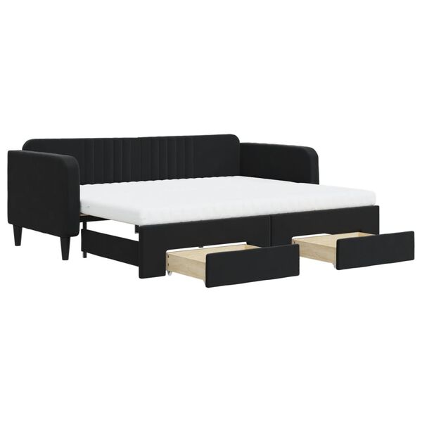 vidaXL Sofá-cama com gavetão e gavetas 90x200 cm veludo preto