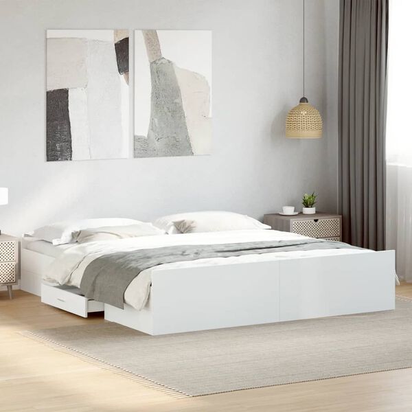vidaXL Estrutura de cama c/ gavetas 180x200cm derivados madeira branco