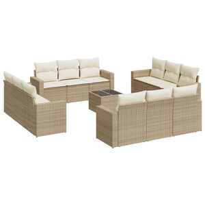 vidaXL 13 pcs conjunto de sof&aacute;s p/ jardim com almofad&otilde;es vime PE bege