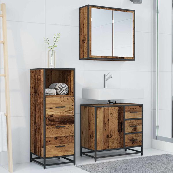 vidaXL Conjunto de M&oacute;veis para Banheiro com porta 3 pcs Madeira Antiga