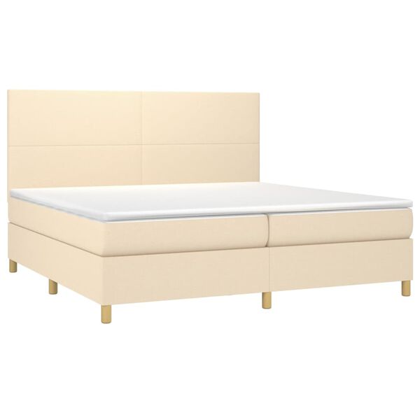 vidaXL Cama box spring c/ colch&atilde;o e LED 200x200 cm tecido cor creme