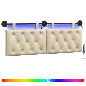 vidaXL Cabeceira suspensa Com luz LED Creme Tecido