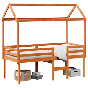 vidaXL Cama alta com telhado 90x200 cm pinho maci&ccedil;o castanho-mel